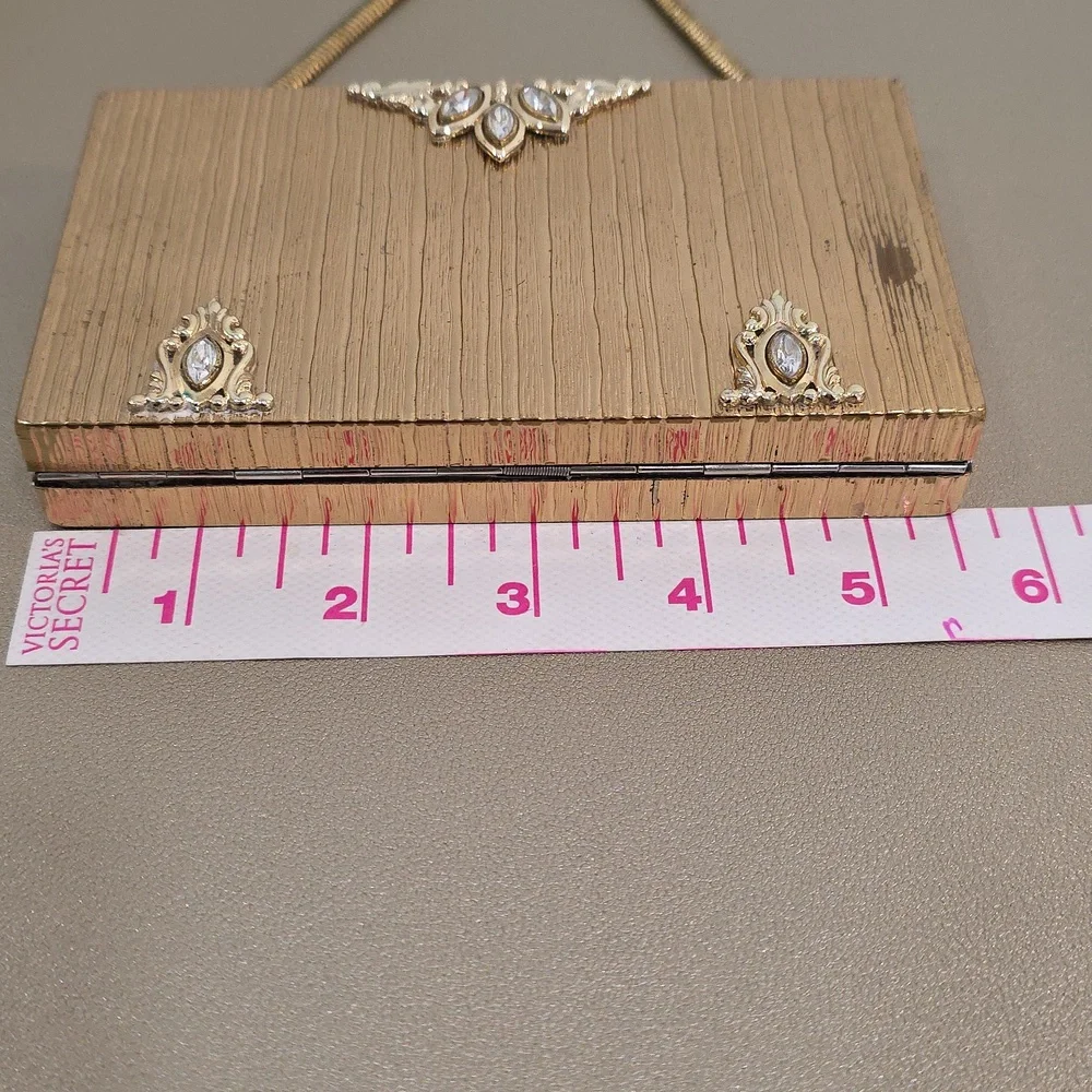 Vintage Evans Marquise Rhinestone Gold Art Deco Minaudiere Cigarette Case Compac - Picture 9 of 15